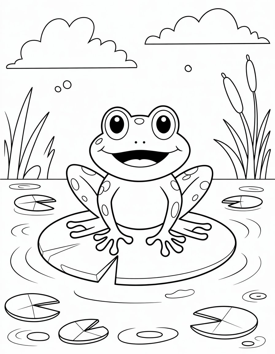 spring frog coloring page