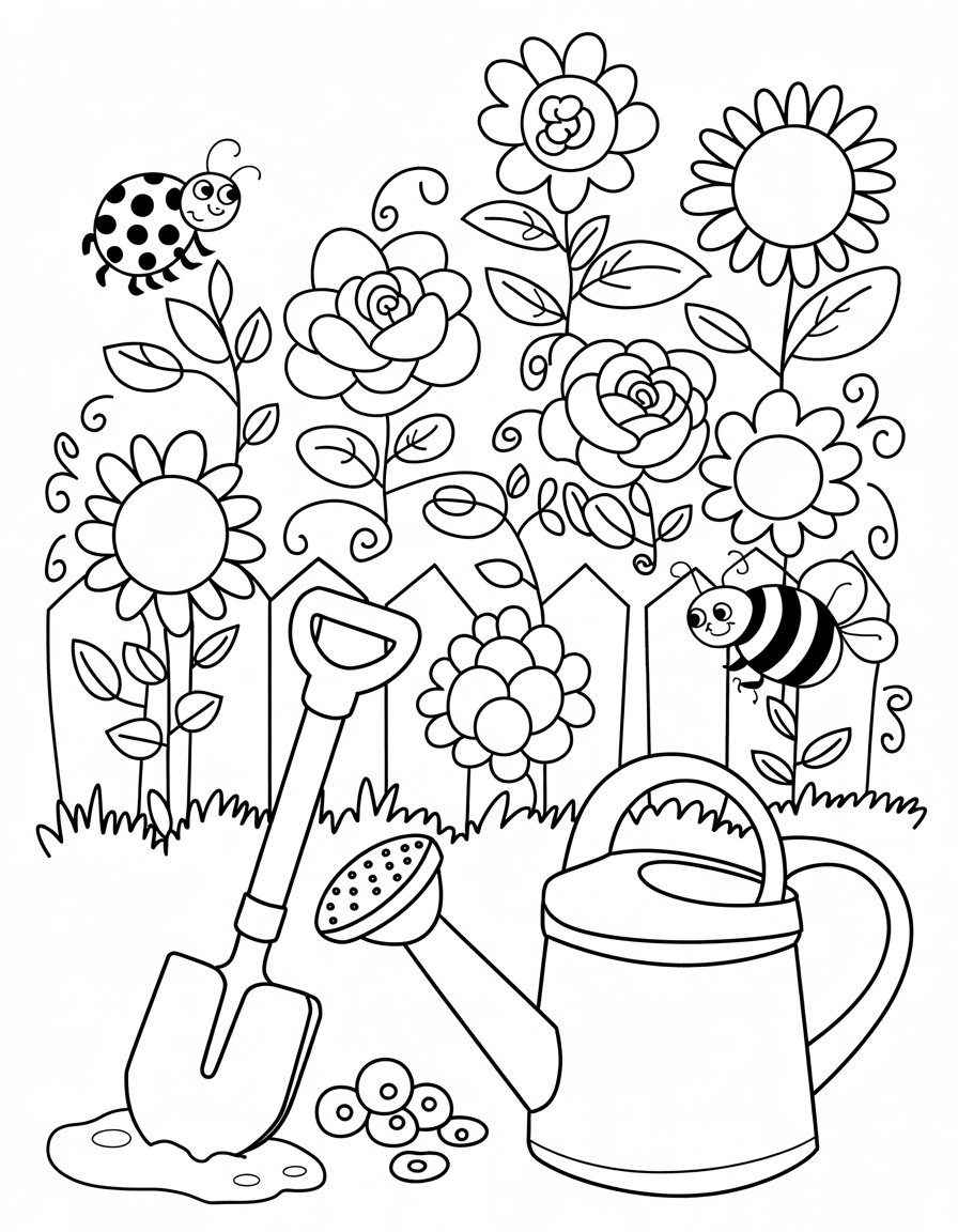 spring garden coloring page