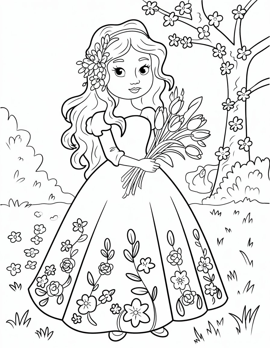 spring princess coloring page