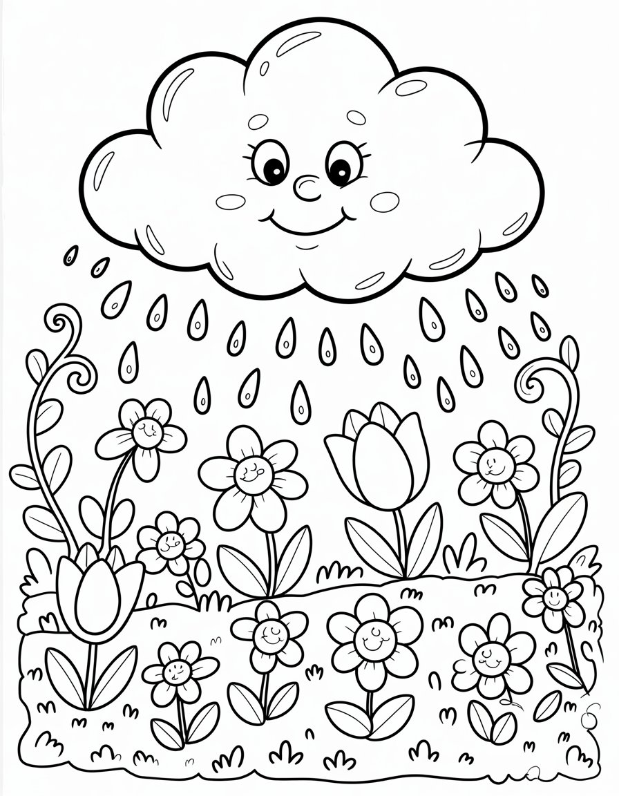spring rain coloring page