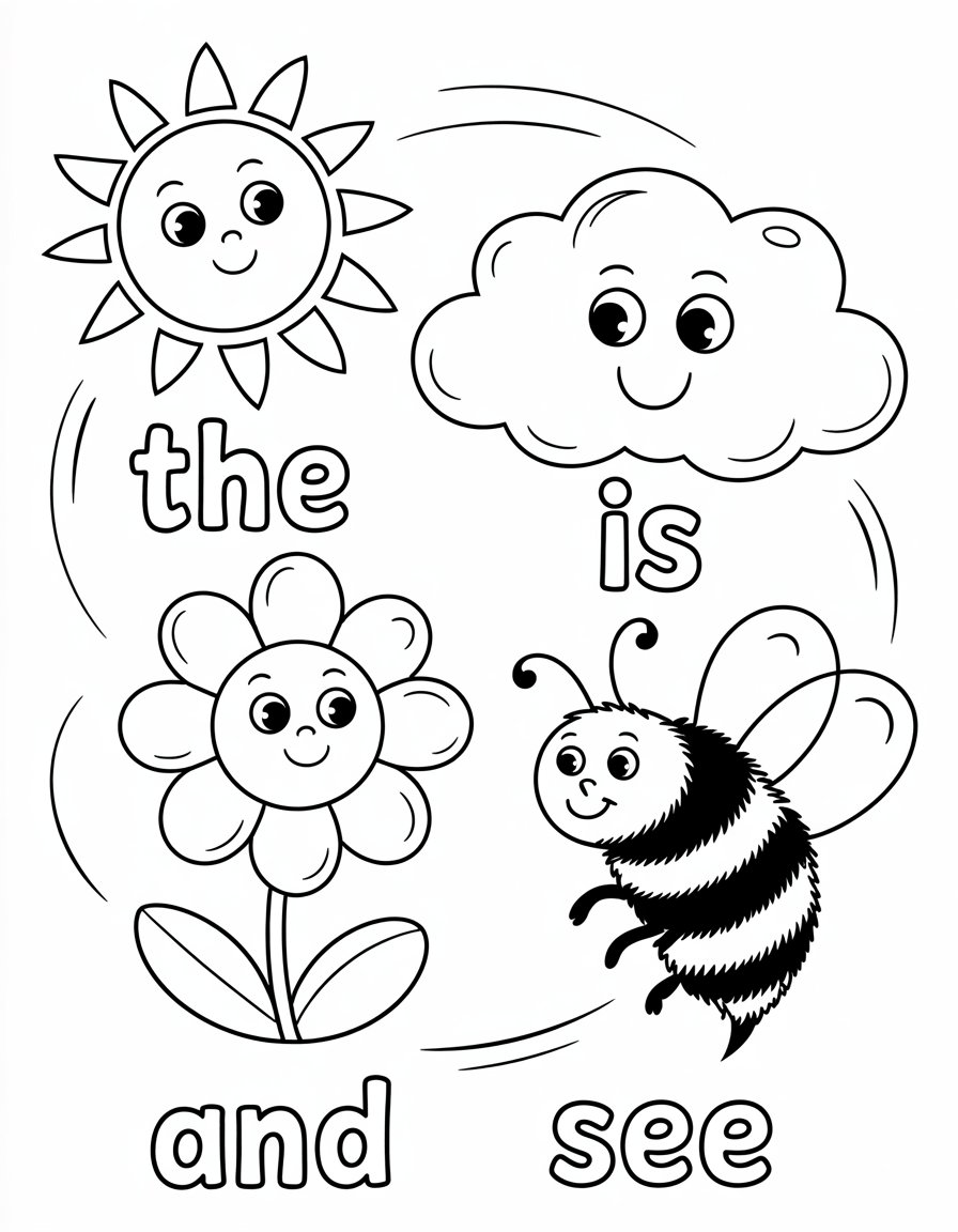 spring sight word coloring page