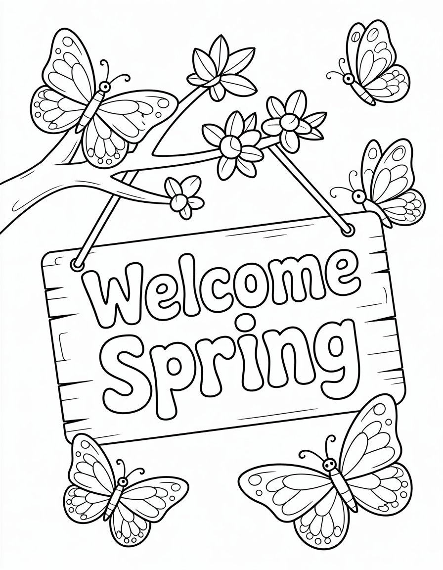 welcome spring coloring page