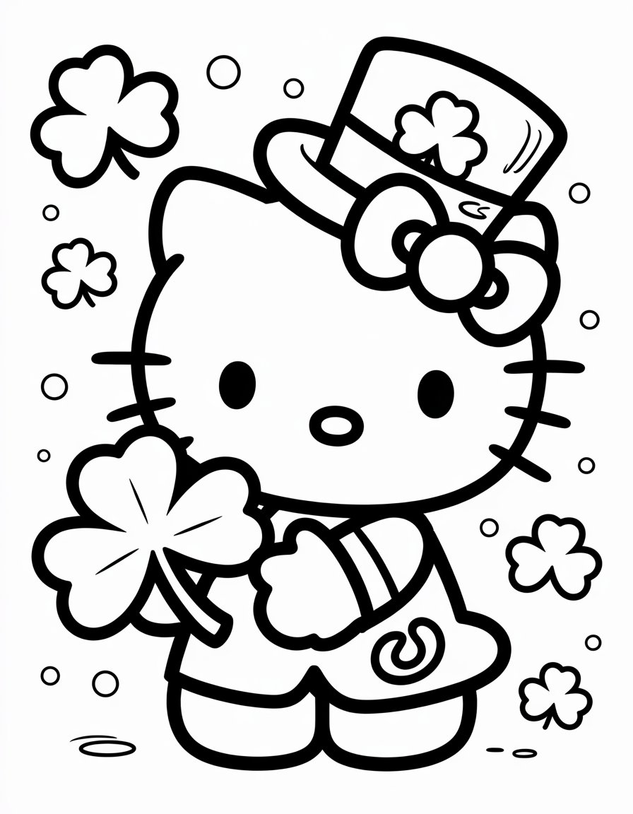 hello kitty st patrick's day coloring page