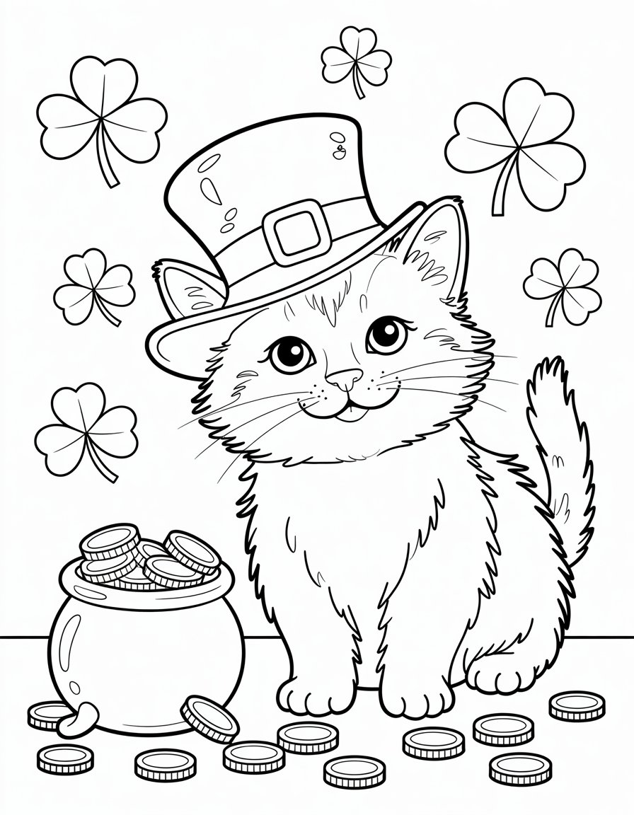 st patrick's day cat coloring page