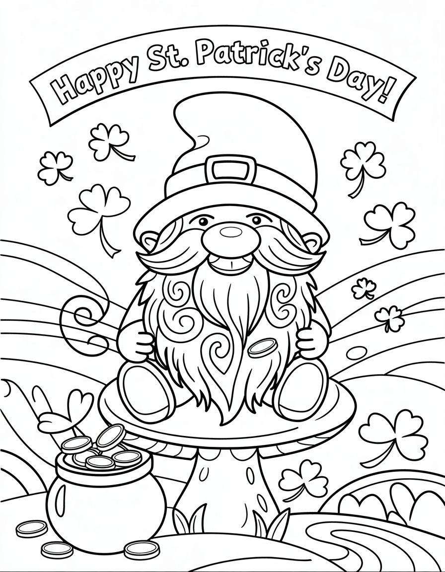 st patrick's day gnome coloring page