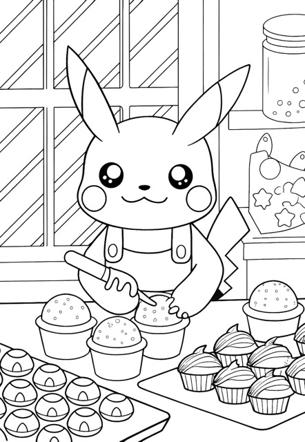 Pikachu Baking Cupcakes