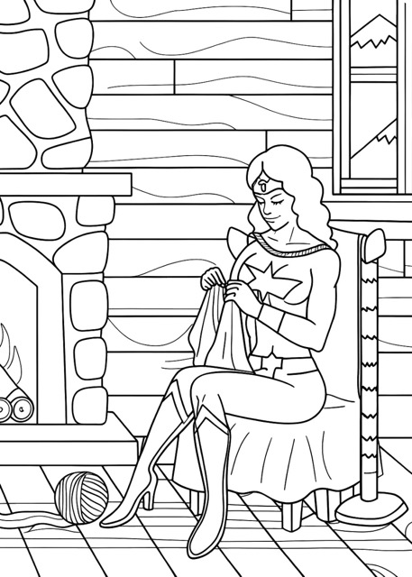 Wonder Woman Knitting a Sweater