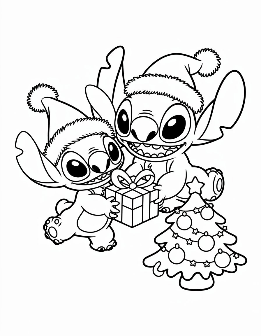 Christmas Stitch and Angel coloring page