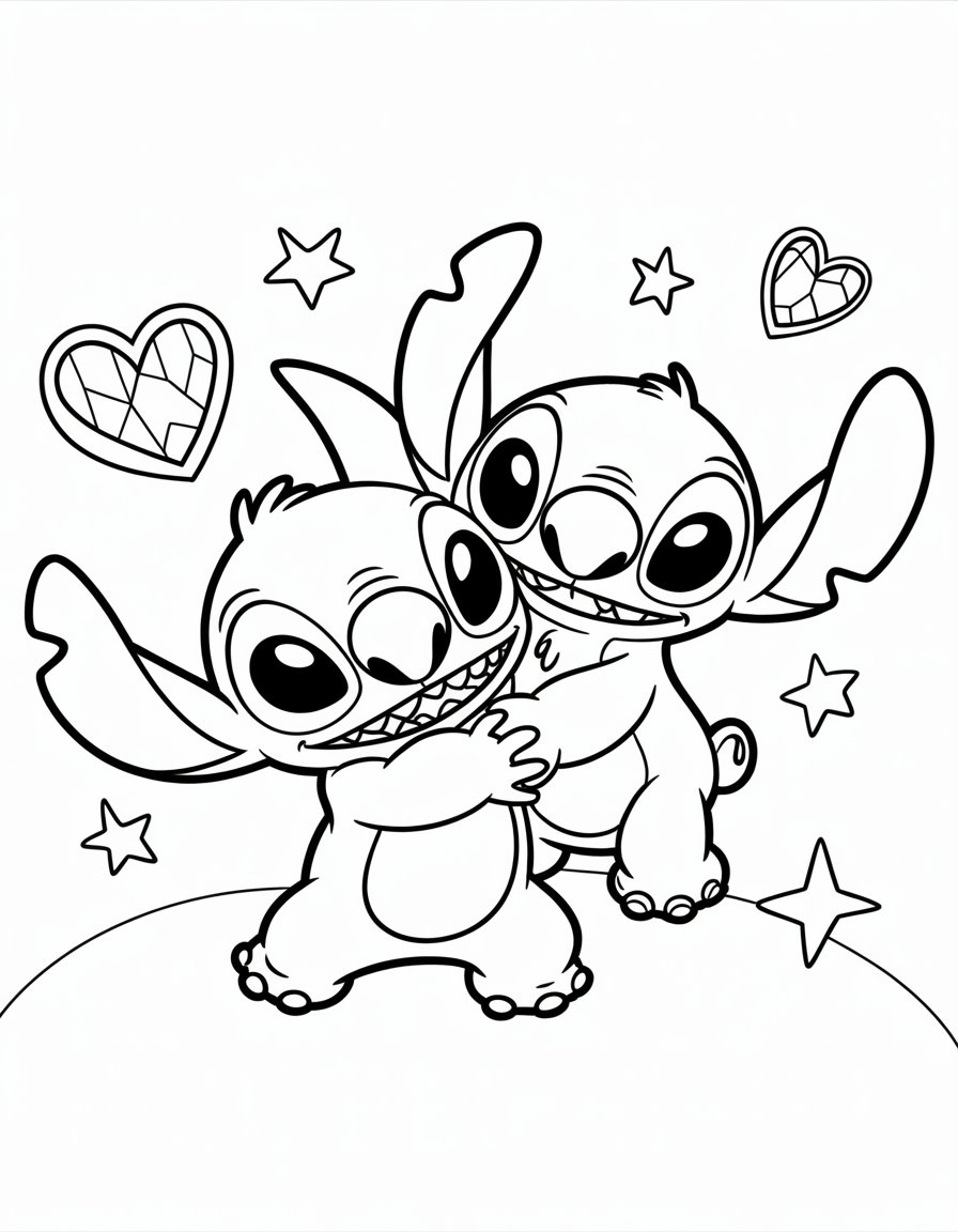 Cute Stitch and Angel coloring page