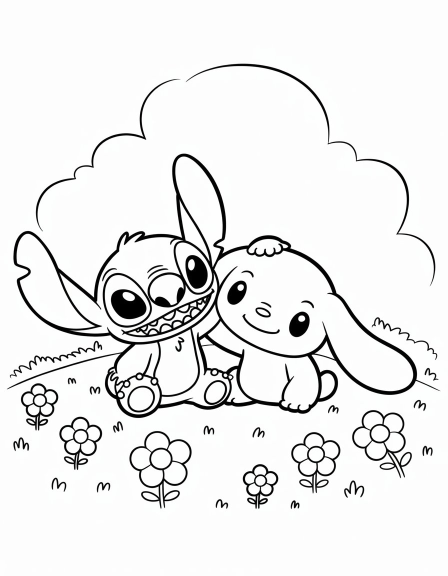 Stitch and cinnamoroll coloring page