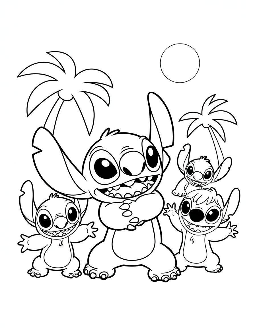 Stitch and friends coloring page