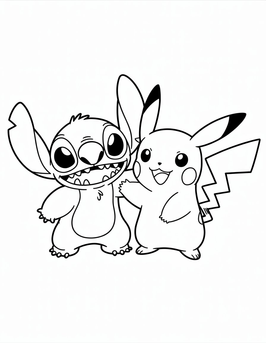 Stitch and pikachu coloring page