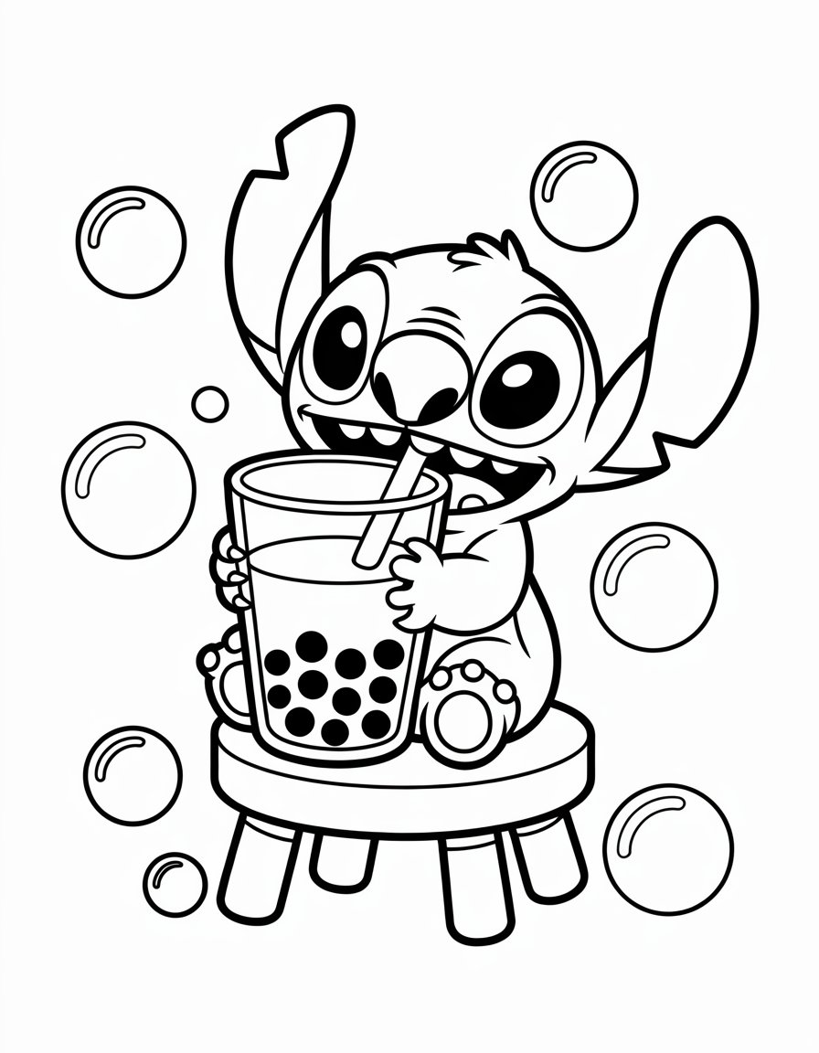 Stitch Boba coloring page