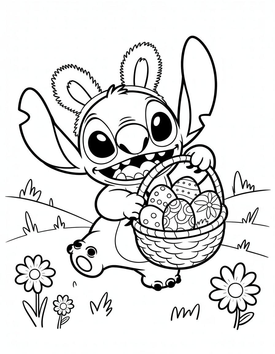Stitch Easter coloring page