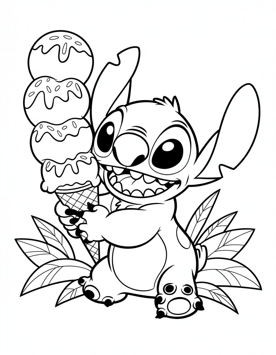 Stitch eating ice cream coloring page