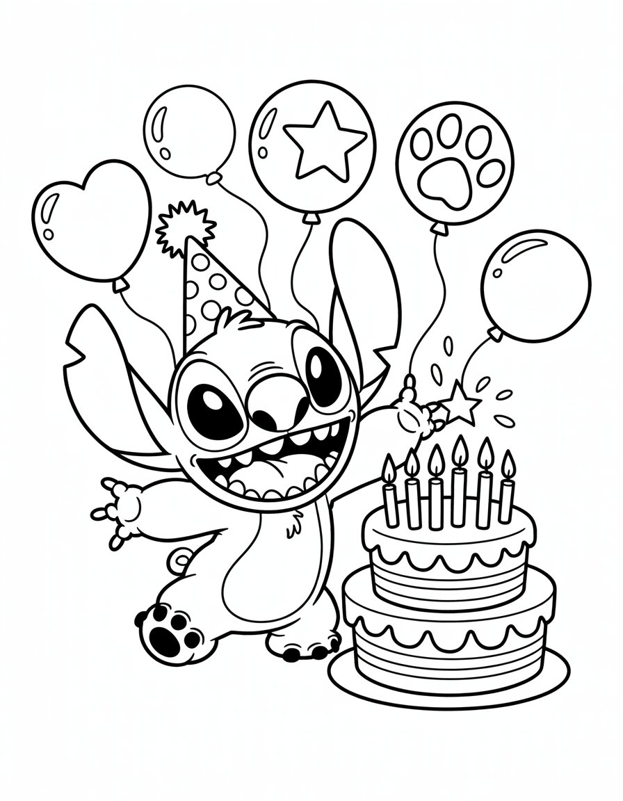 Stitch Happy Birthday coloring page Printable