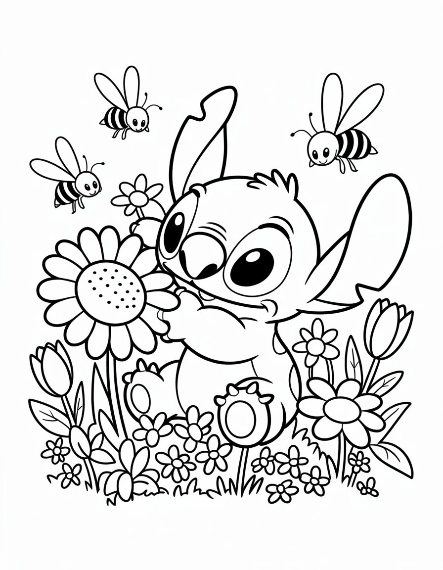 Stitch Spring coloring page