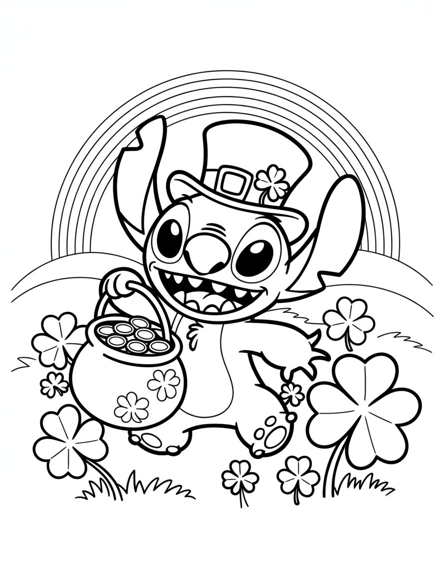 Stitch St. Patrick's Day coloring page