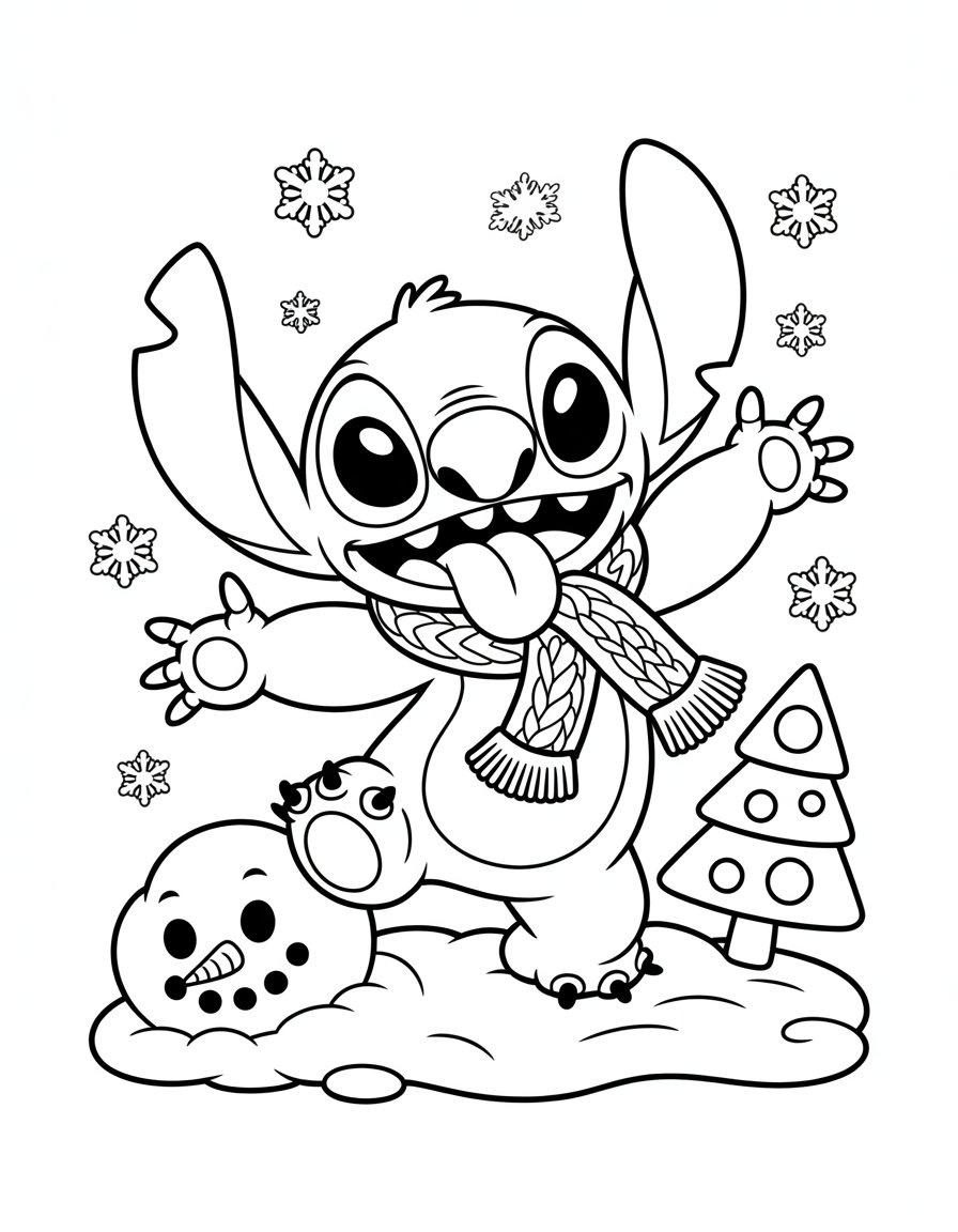 Stitch Winter coloring page