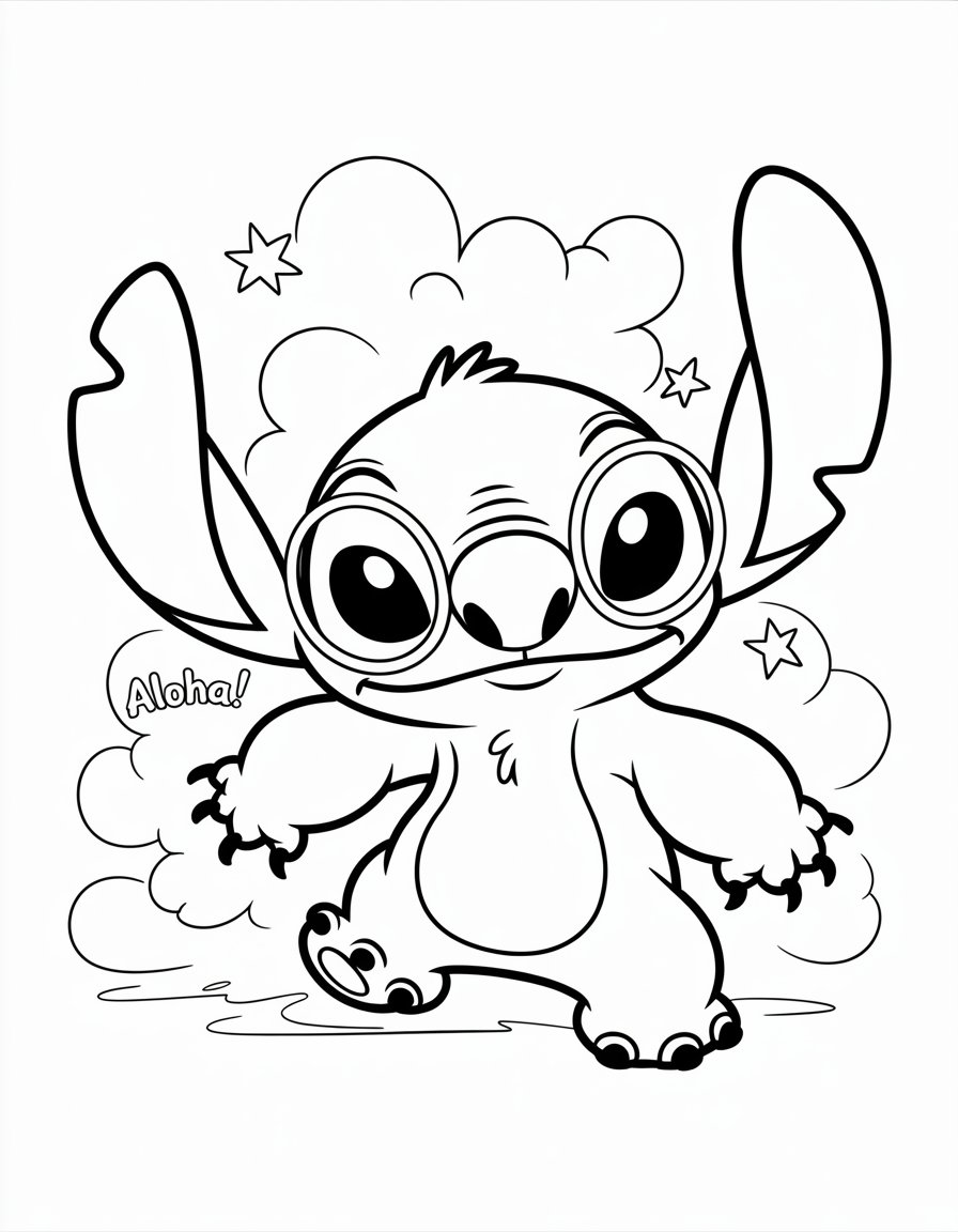 Stitch with glasses coloring page