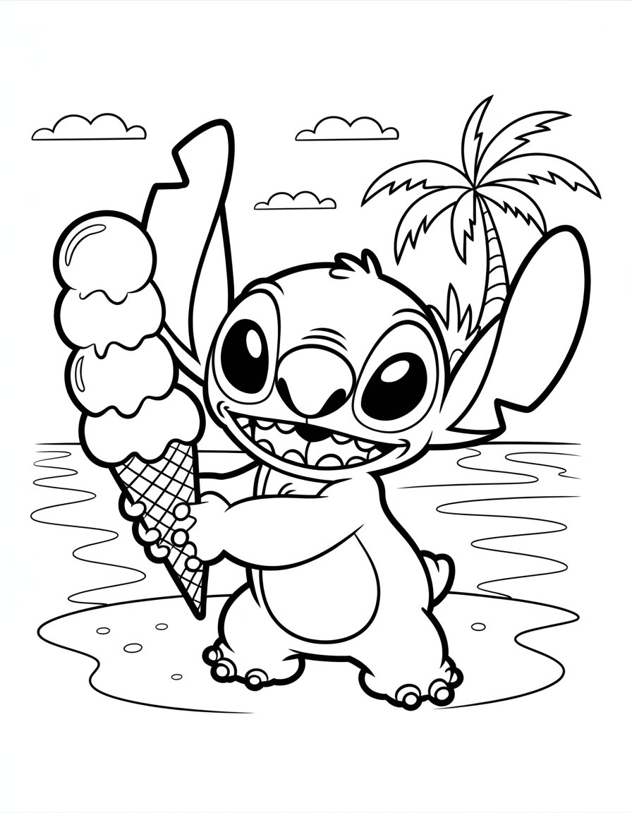 Stitch with Ice Cream coloring page