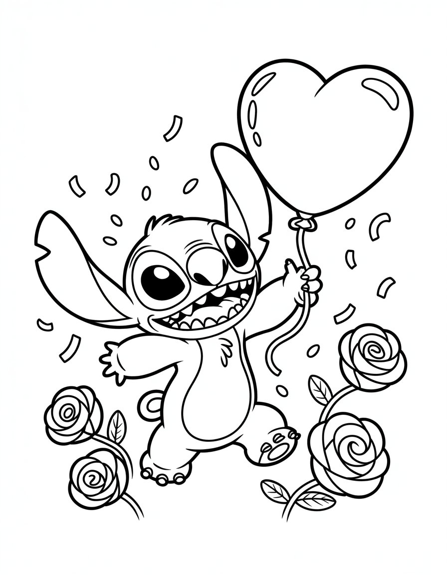 Valentines Day Stitch coloring page