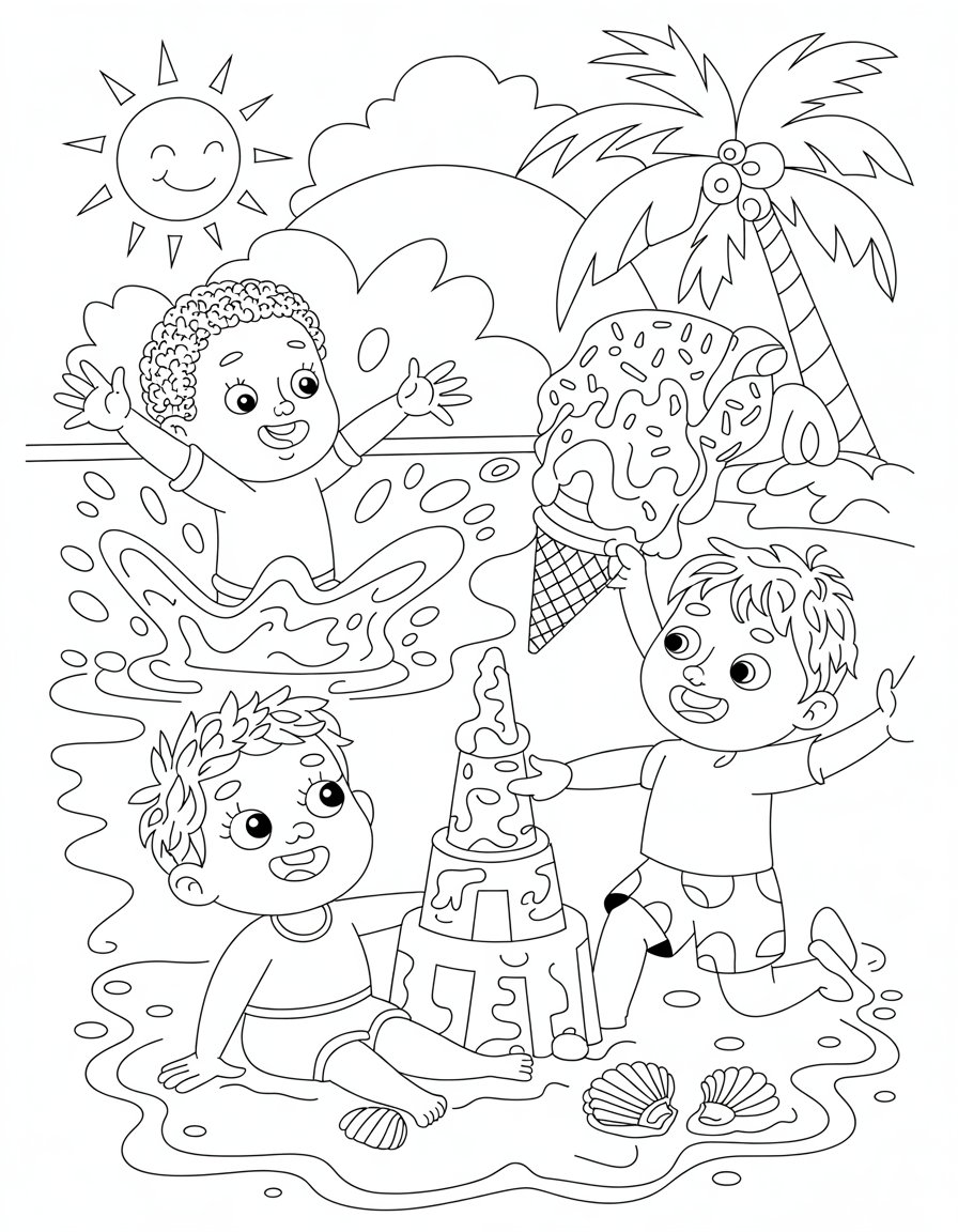 summer activities coloring page