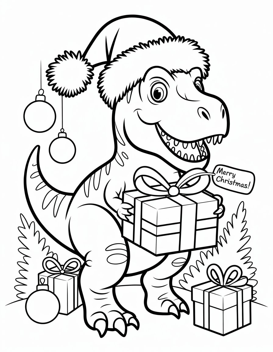 christmas t rex coloring page