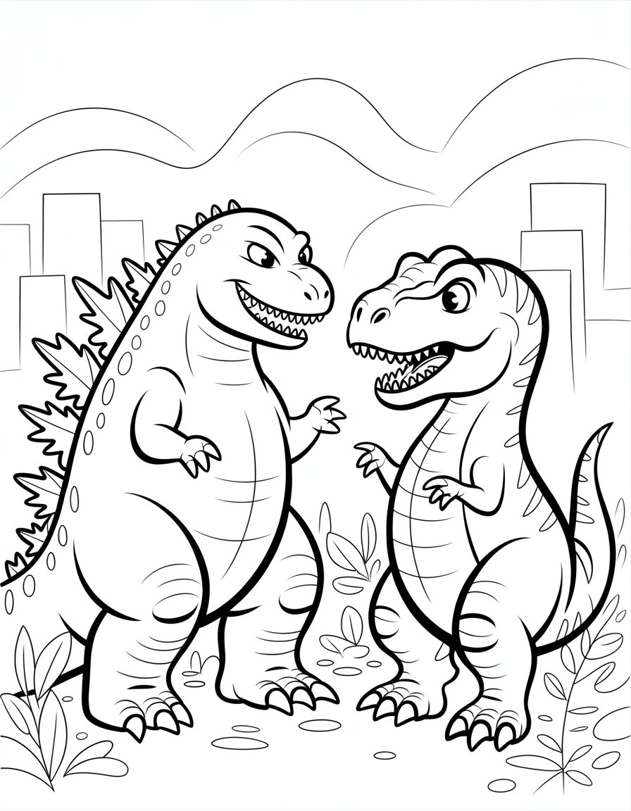 godzilla versus t rex coloring page