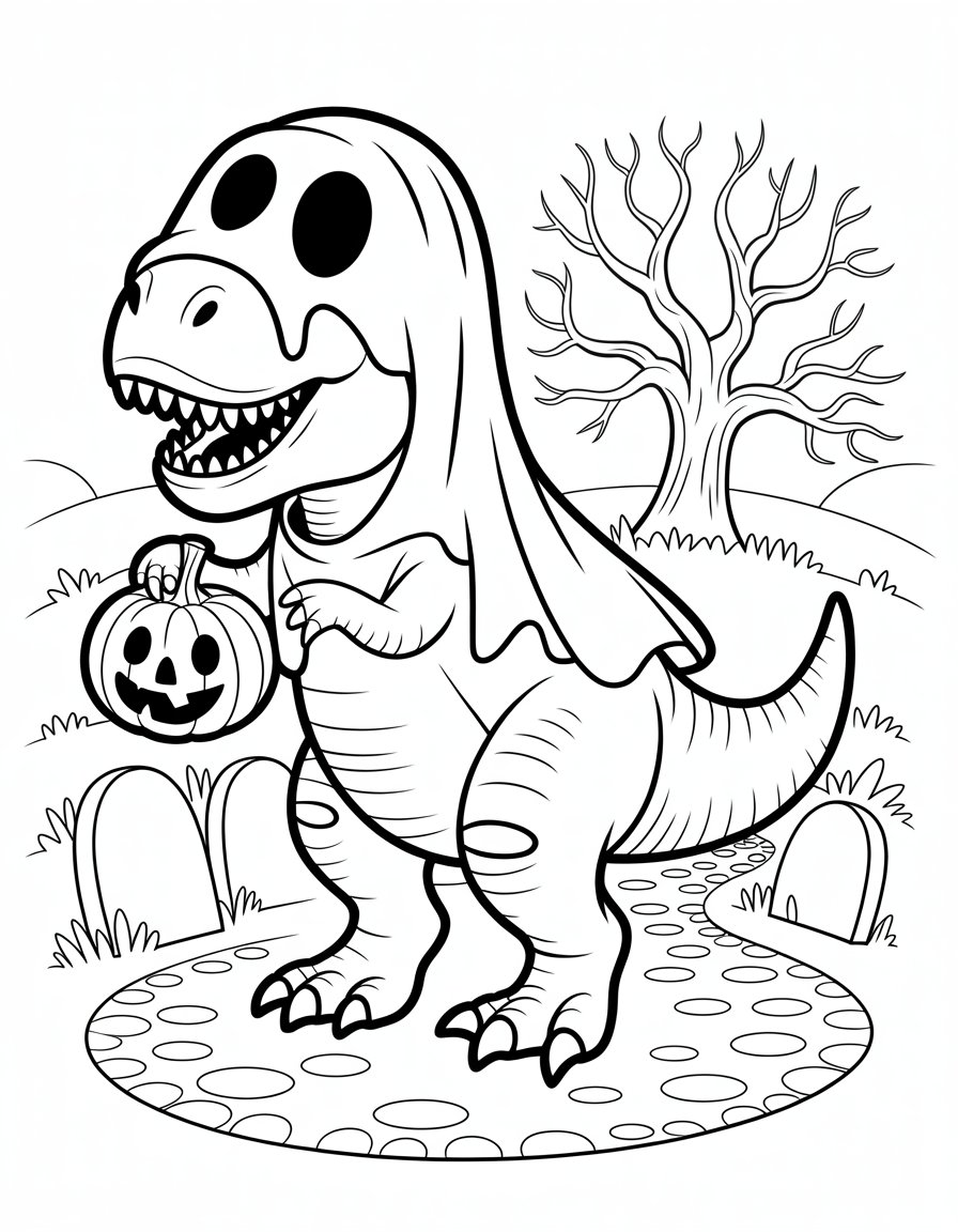 halloween t rex coloring page
