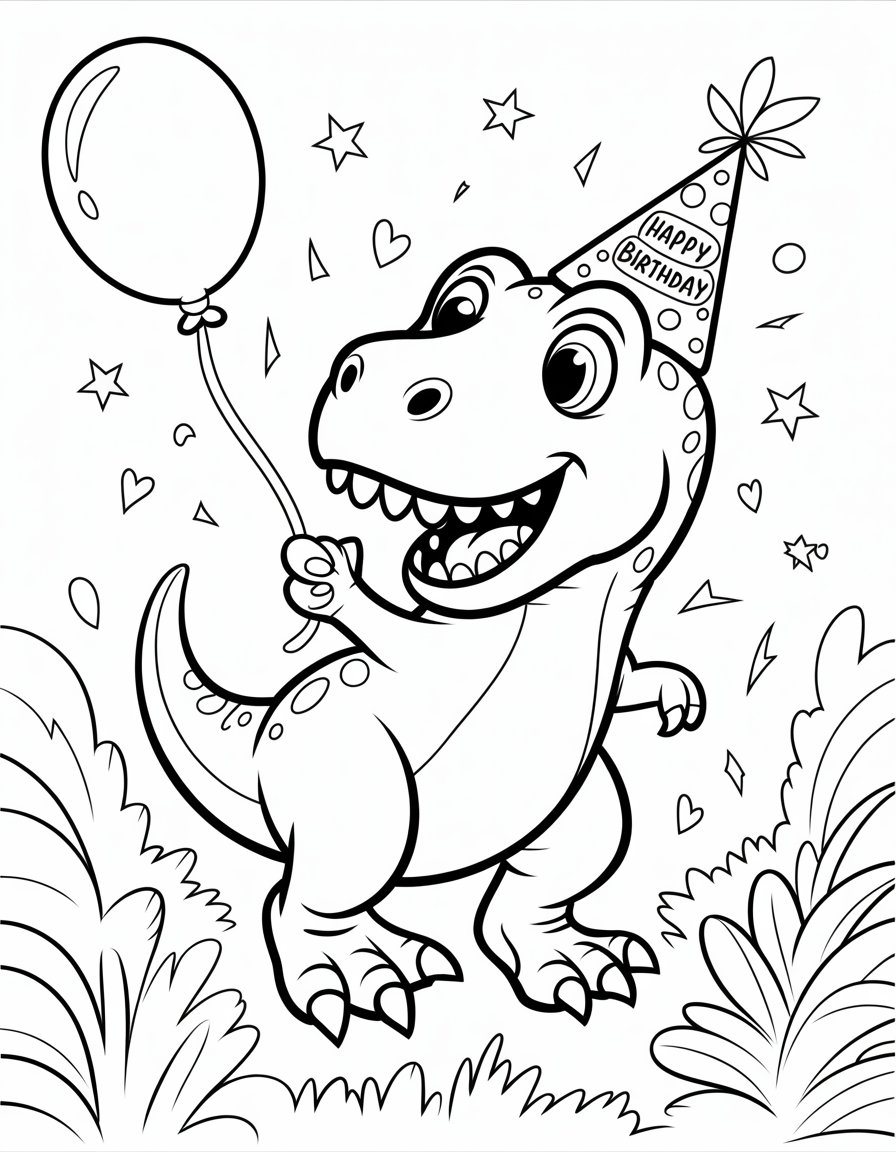 happy birthday t rex coloring page