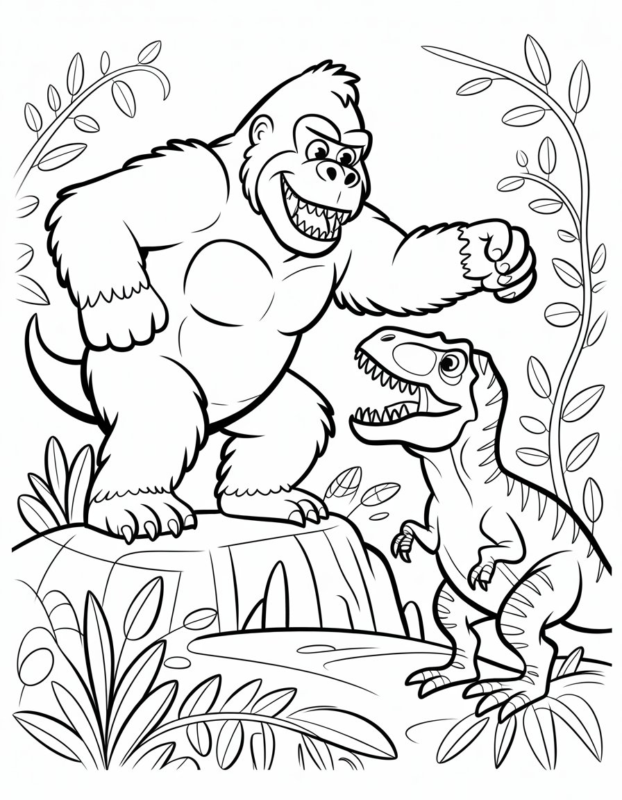 king kong versus t rex coloring page