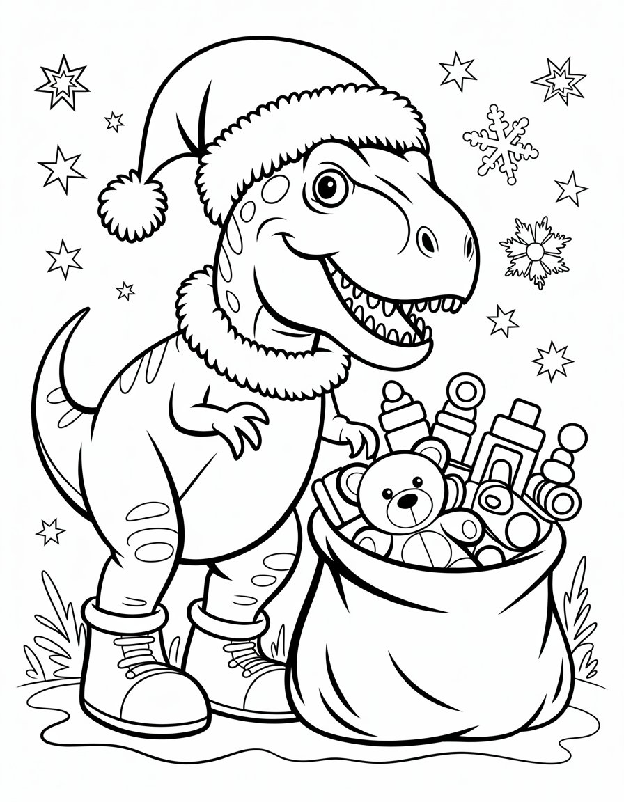 santa t rex coloring page