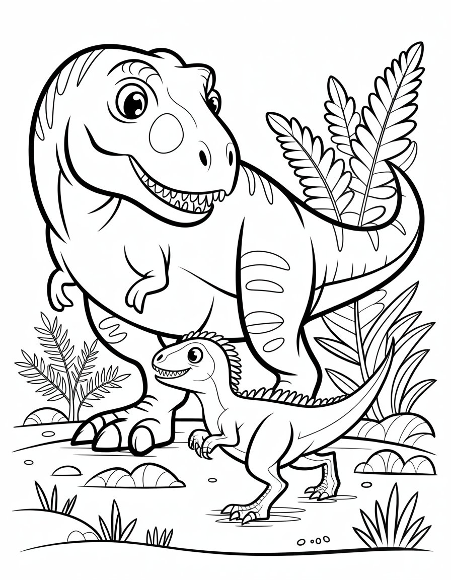 t rex and raptor coloring page