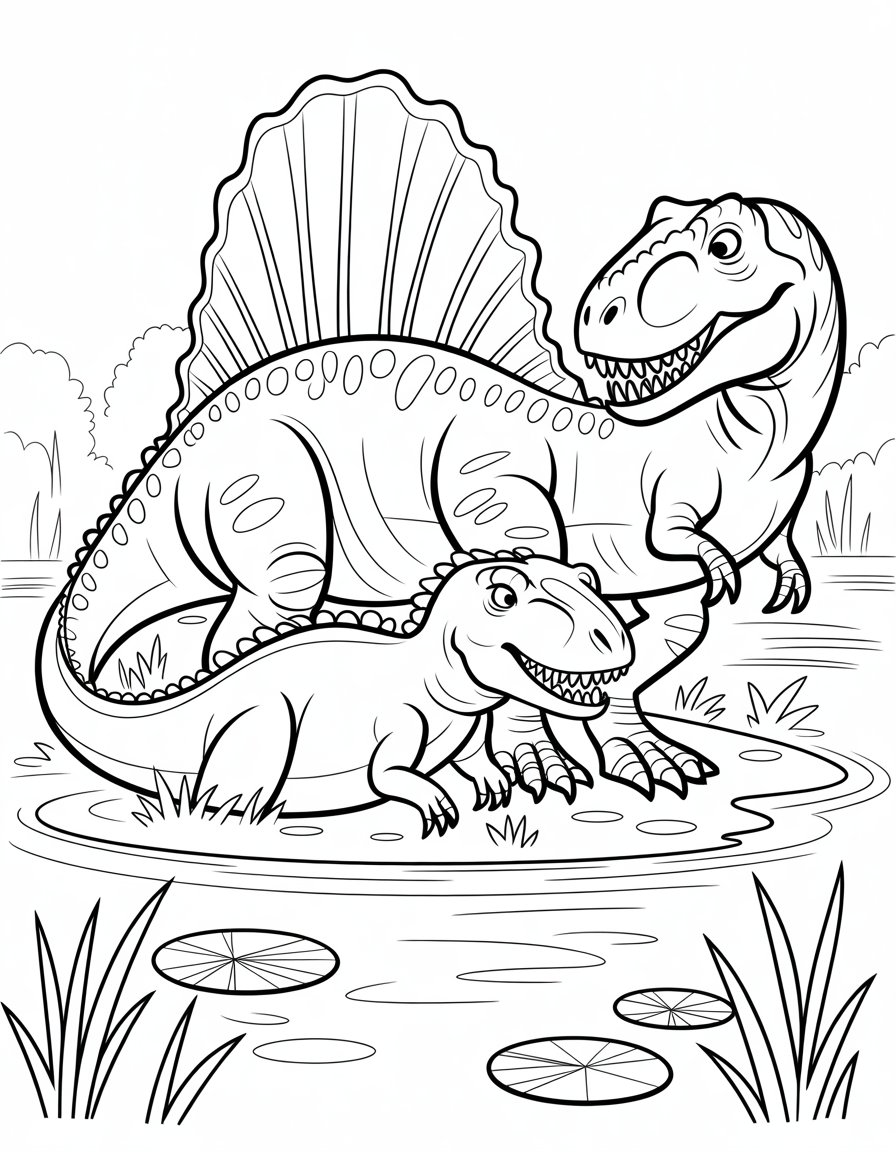 t rex and spinosaurus coloring page