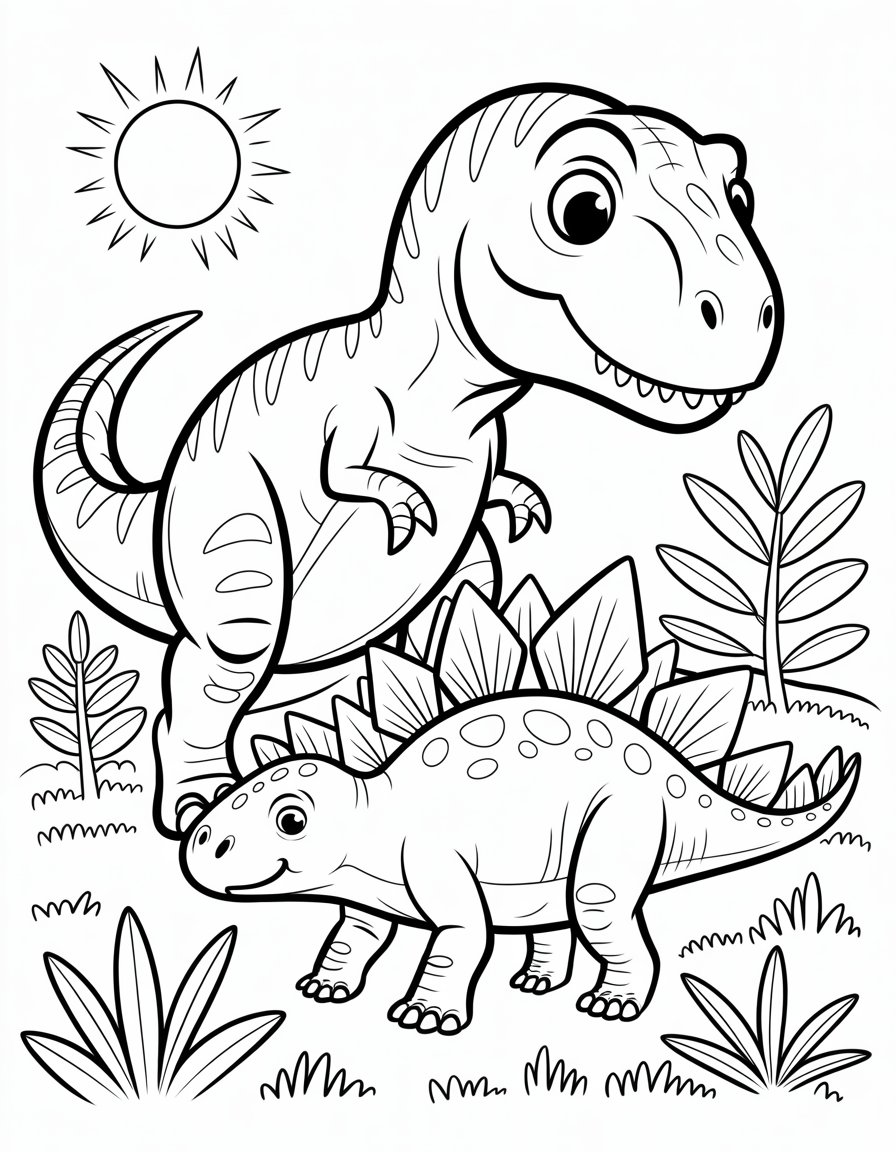 t rex and stegosaurus coloring page