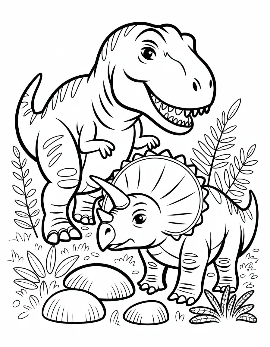 t rex and triceratops coloring page