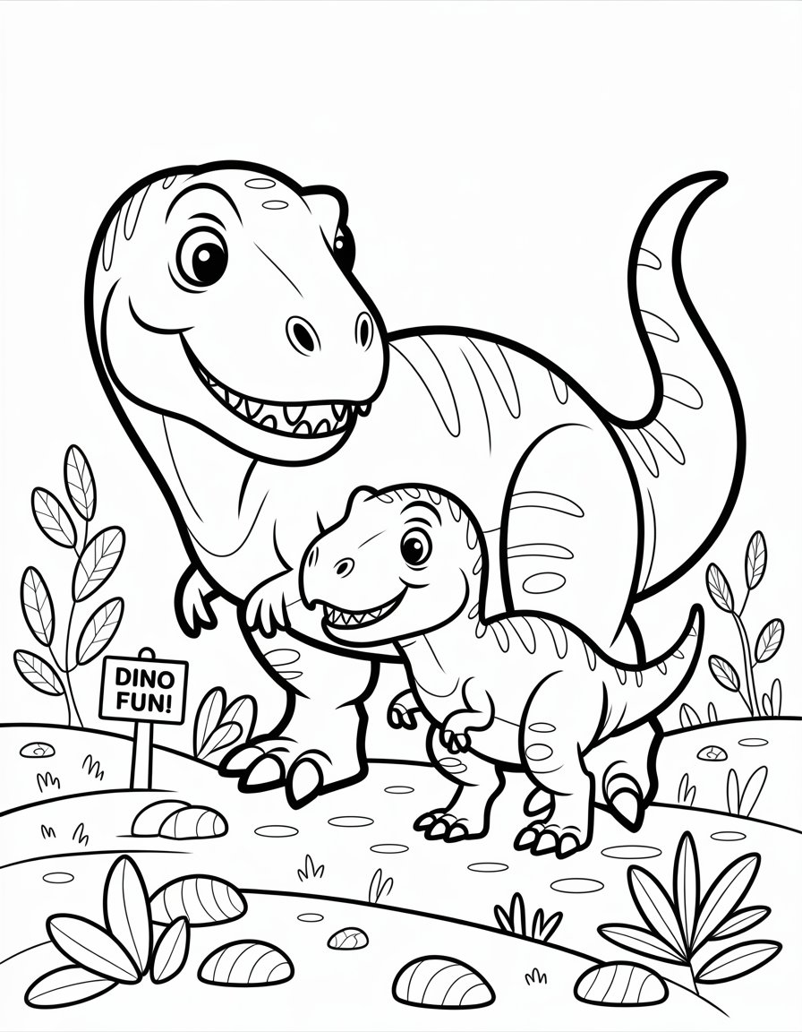 t rex family coloring page