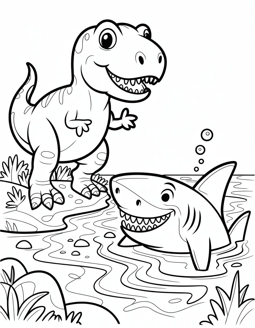 t rex shark coloring page