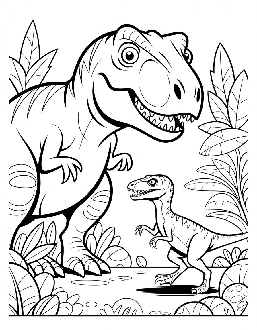 t rex versus velociraptor coloring page