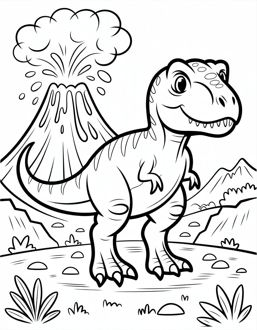t rex volcano coloring page