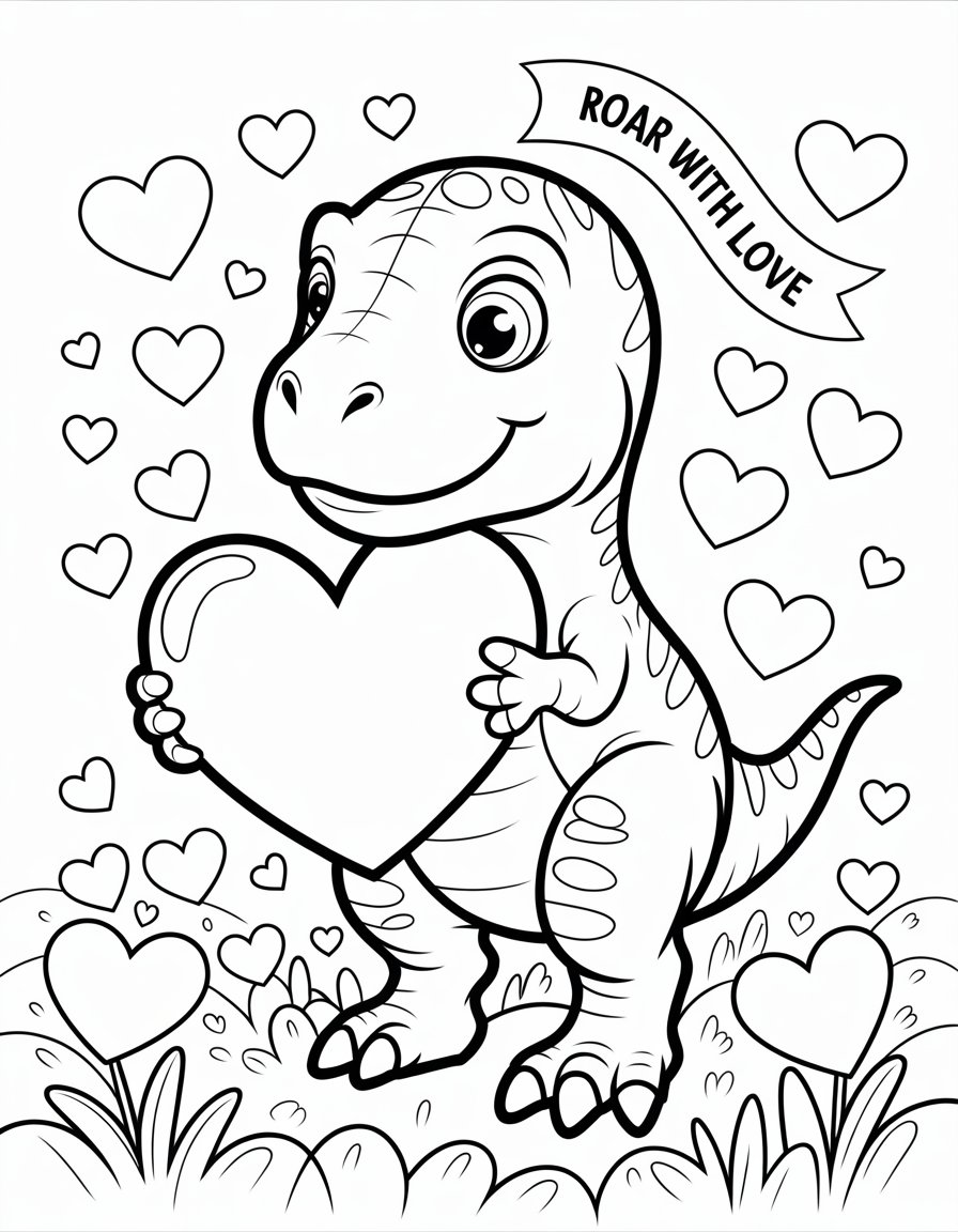 valentines t rex coloring page