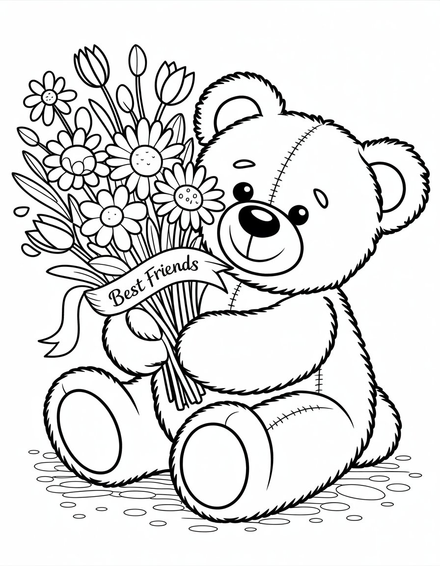 teddy bear holding flowers
