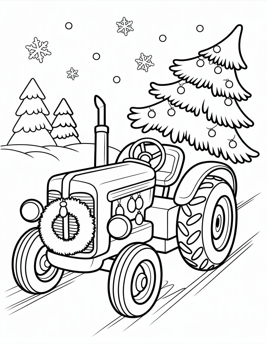christmas tractor coloring page