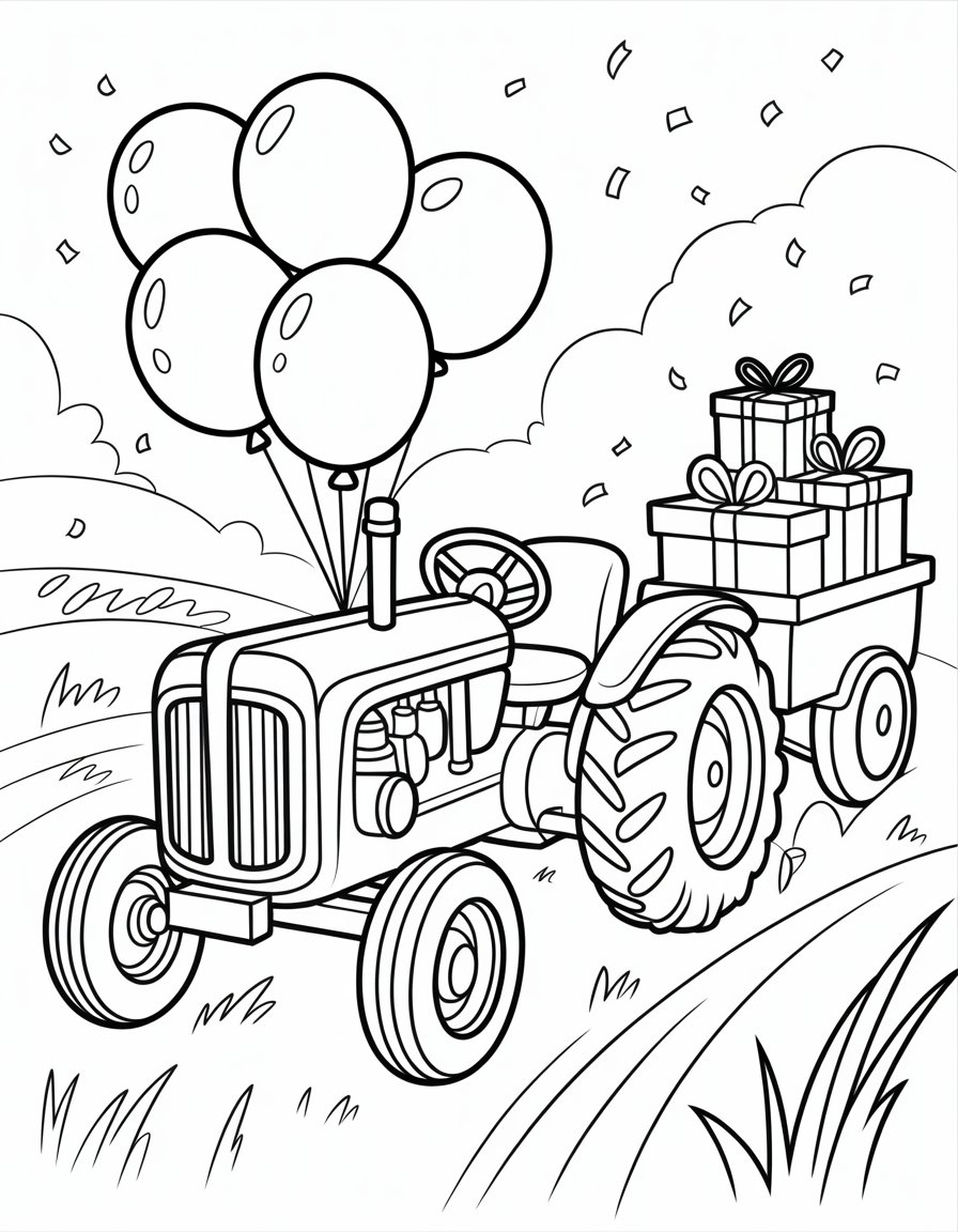 happy birthday tractor coloring page