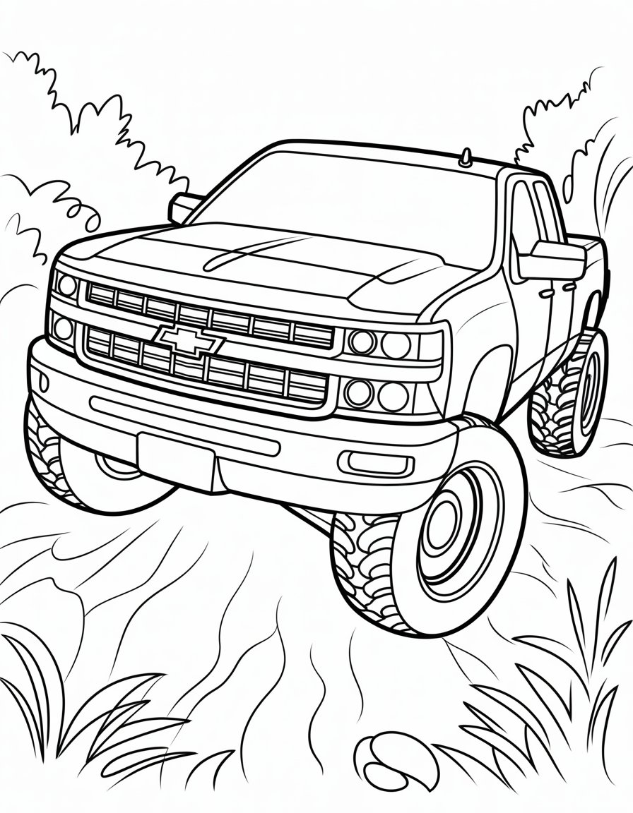 jacked up chevy truck coloring page