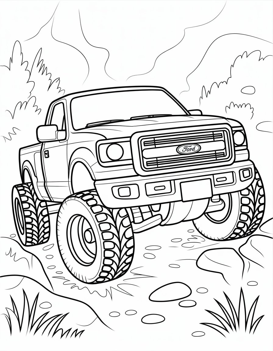 jacked up ford truck coloring page