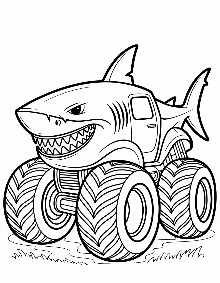 shark monster truck coloring page