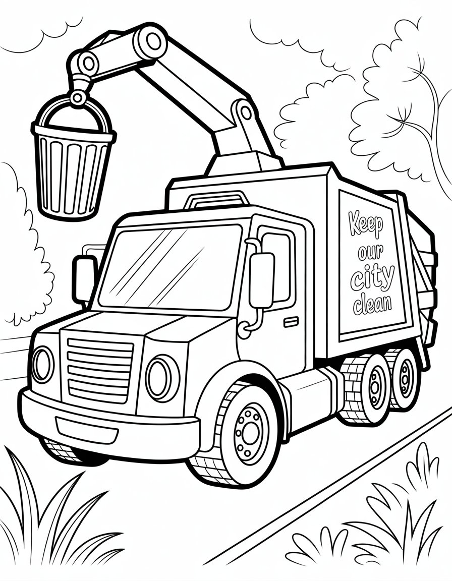 trash truck coloring page