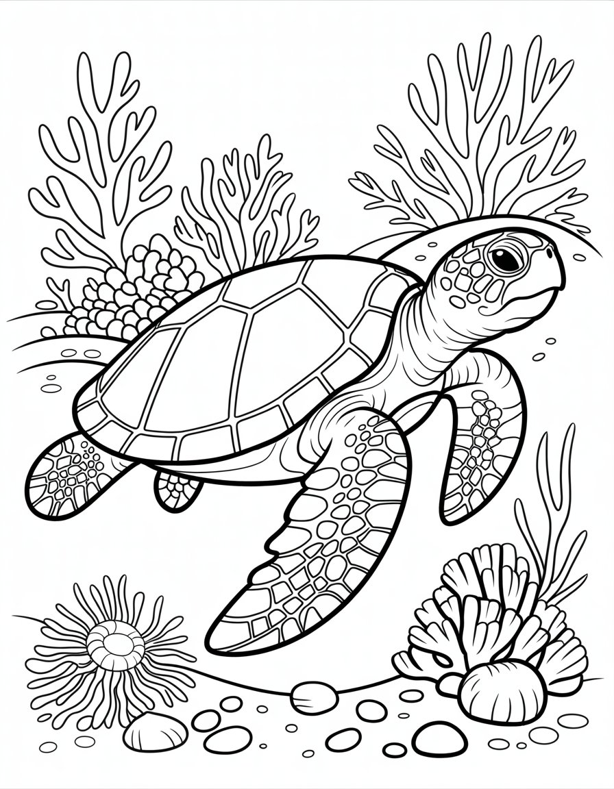 detailed turtle coloring page